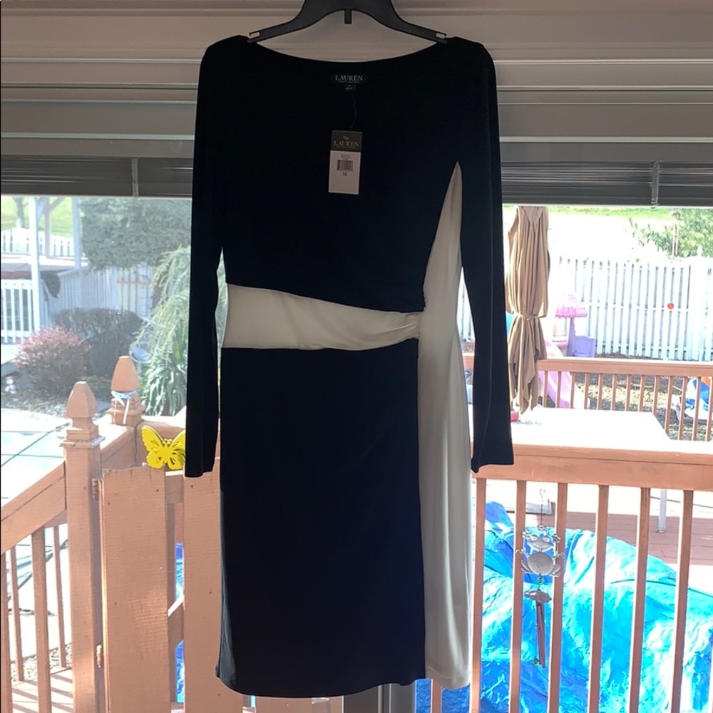 LAUREN Ralph Lauren NEW 10 Dress black & off white